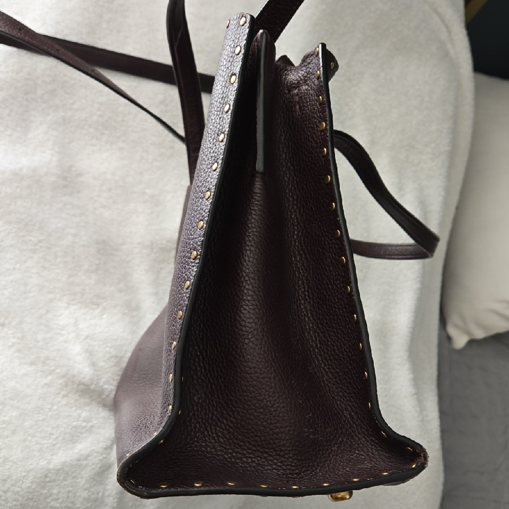 Coach Dark Brown/Oxblood Studded Leather Charlie Carryall Tote - Picture 4 of 16